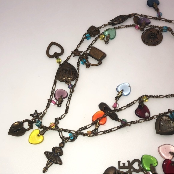 Vtg Glass Works Studio Ltd GWS Brass & Glass Charm Necklace Extra Long 44” - Picture 4 of 7